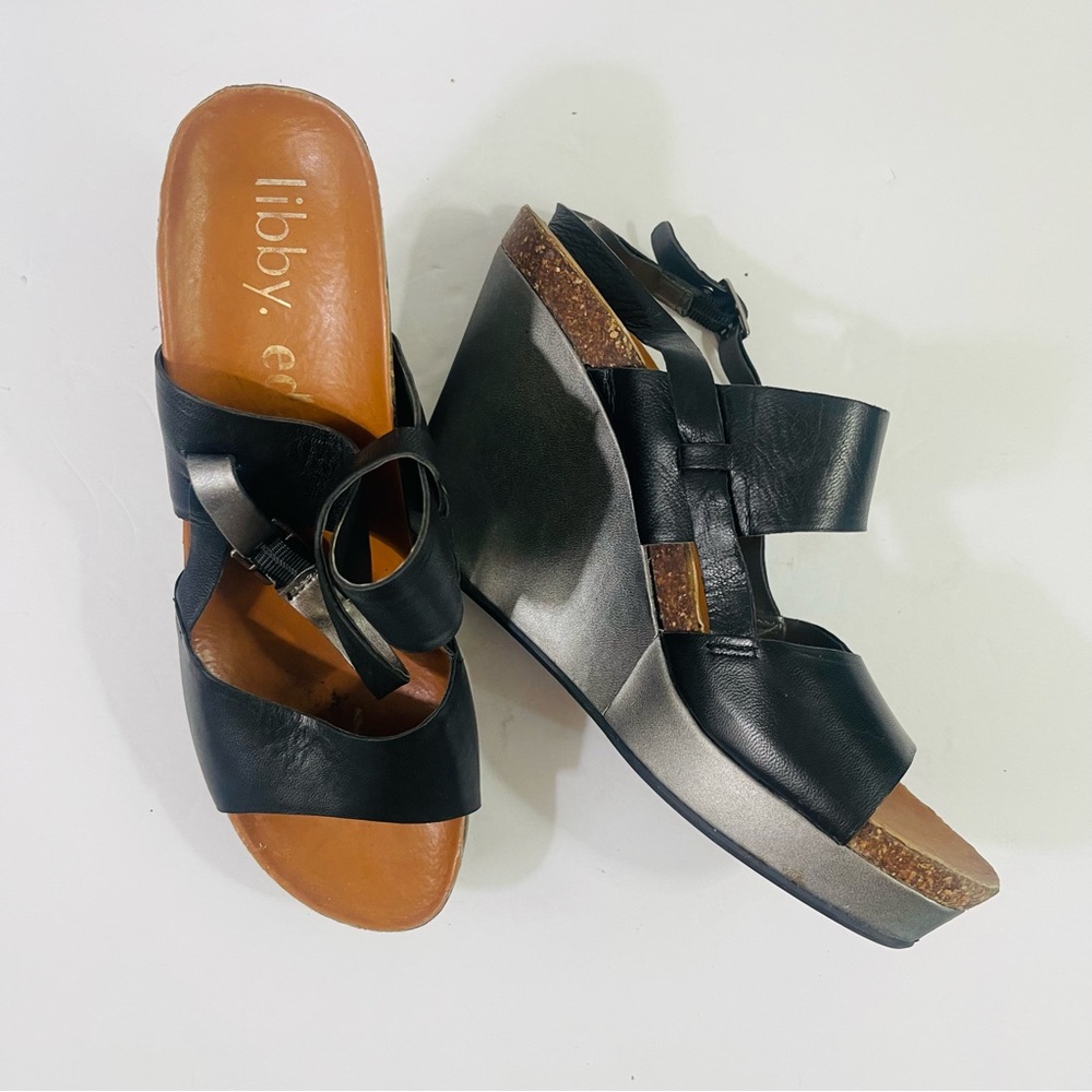 Vintage Libby Edelman Black and Silver Wedge Shoes